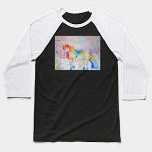 Unicorn Watercolor Painting Rainbow Baseball T-Shirt